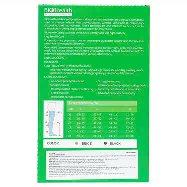 Vớ gối y khoa BioHealth Compression I AD  tăng lưu thông máu, giảm tình trạng phù nề (Màu da - Size M)